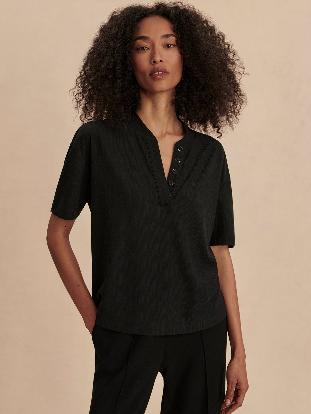 Kasey Mock Placket Rib Tee | Varley Top Pick